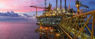 Bracewell International Energy Disputes practice banner image, which shows an offshore oil rig.