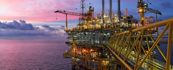 Bracewell International Energy Disputes practice banner image, which shows an offshore oil rig.