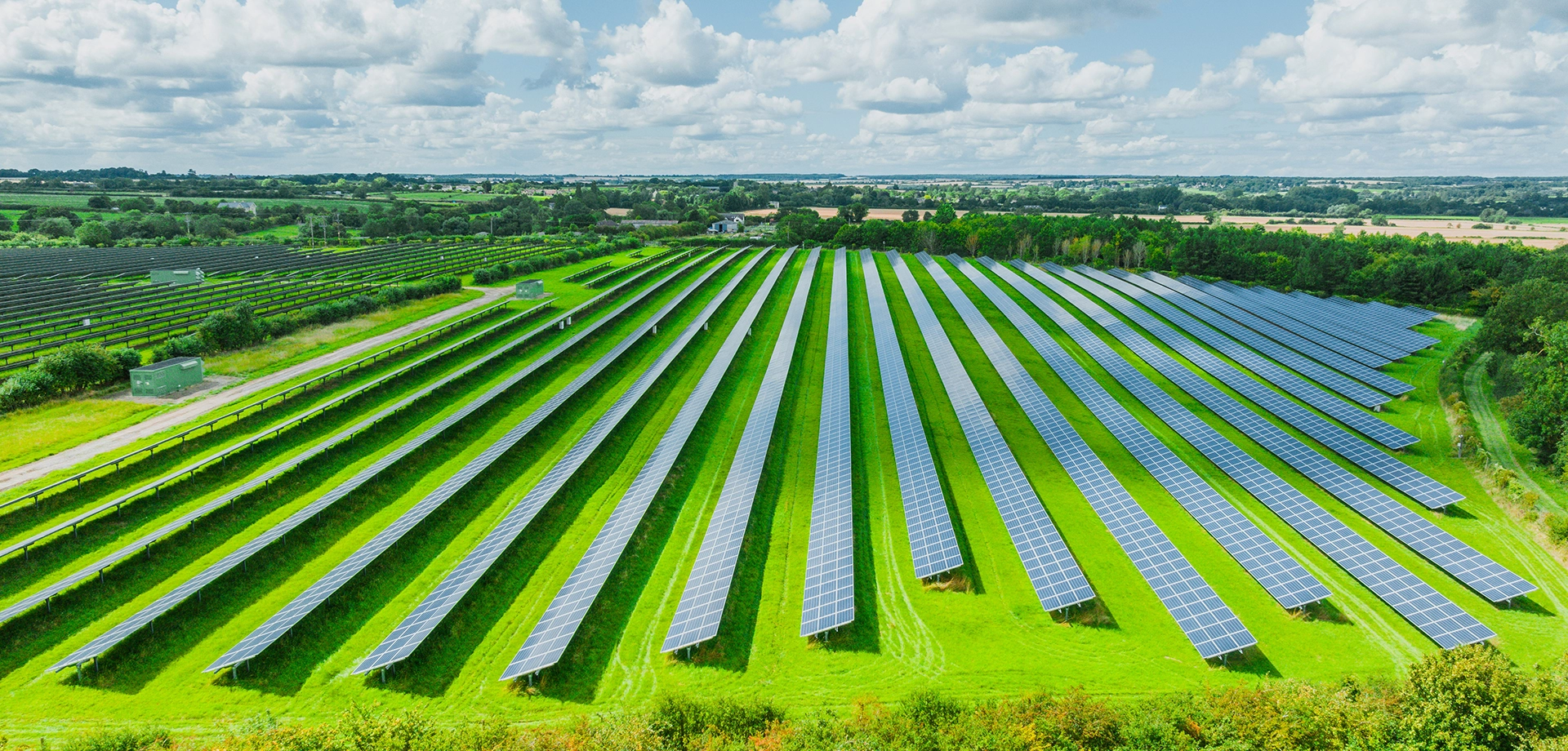Lines of solar panels in a field